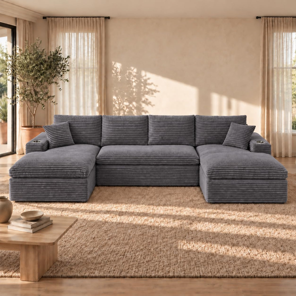 120" U Shaped Sectional Couches for Living Room, Modular Sofas