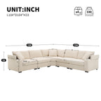 104" Convertible L-Shaped Sectional Sofa, Corduroy Corner Couch with Armrest Storage, Cup Holders, USB Charger, Irregular Corner, Oversized Comfy Modular Sofa for Living Room&Apartment，Beige