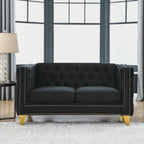 Velvet Sofa for Living Room Black Classic Chesterfield Room, Bedroom, Office Elegant Finish