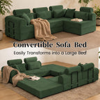 106" Convertible Sleeper Sectional Sofa Bed, 4-in-1 Corduroy Boneless Couch with Fixed-Shape Frame, Modular L-Shaped Sofa with Pillows, Fold Out Floor Sofa for Living Room Apartment (Dark green)
