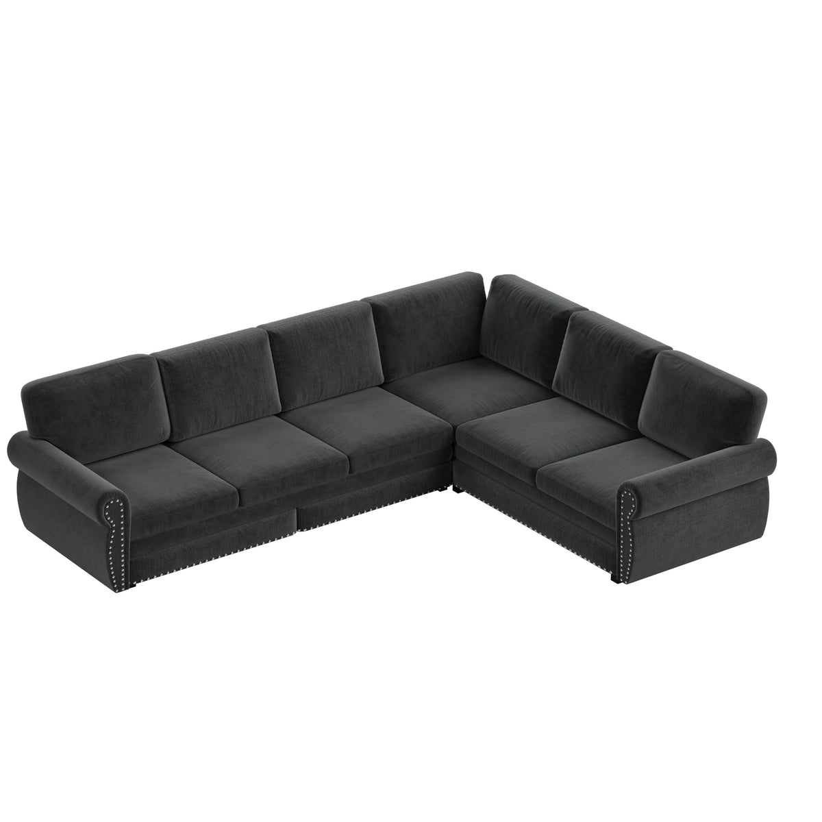 118" L-Shaped Sectional Sleeper Sofa Bed with Pull Out Couch, Dark Grey