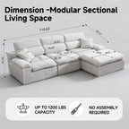 110" Sectional Boneless Sofa with Ottoman, L-Shaped Couch Bed No-Assembly Modular Sofa