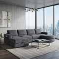 Tidyard U Shaped Sectional Sofa, Modular Chenille Couch with Storage Ottoman & Cup Holders, 102.4" Solid Pine Wood Frame for Living Room Apartment