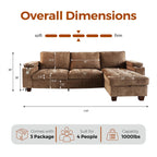 110" L Shaped Modern Couch with Storage with Adjustable Armrest Cup Holders USB & Type-C Ports Couch for Living Room and Small Spaces,Brown