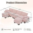 130" Oversized Modular Cloud Sectional Sofa Convertible U/L Shaped Couch Sets for Living Room - 6 Seater Corduroy Cloud Cushion Couches with Storage Ottomans and Pillow Armrest