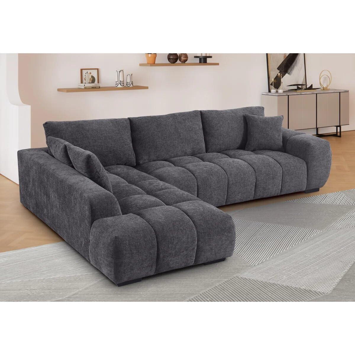 118-Inch Luxury Curved Sofa Modern Sectional Couch for Living Room Oversized L-Shaped Comfort Chenille Cloud Couch with Deep Seating for Family Gatherings,Daily Usage (Gray,Left Facing)