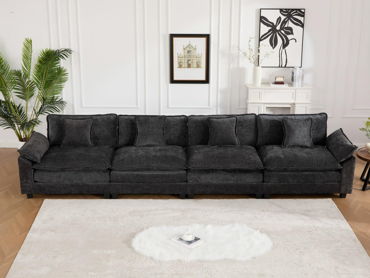 Wider Armrest 3 Seats (Ottoman is not Included), Sectional Couch, for Living Room Bedroom and Apartment, Comfy Double Layer Upholstered Seat Cushion, Breathable Chenille Fabric,Black,SW5044BK GE681