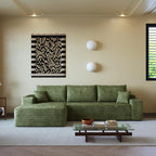 107" Cloud Sectional Sofa with 1 Ottoman,Modern Minimalist Upholstered Couches,Comfort U Shaped Sofa for Living Room,Deep Seat Corner Couch (Green)
