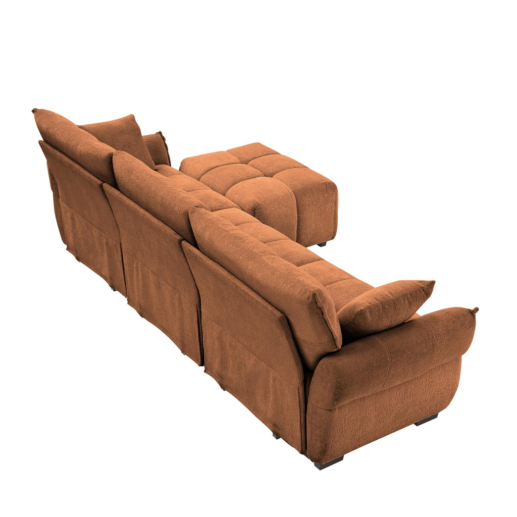 Three Seater Sofa Set with Ottoman and Pillows,Solid Wood, Textured Chenille, High Resilience Cushions, Ideal for Living, Lounge, Office, Hotel Spaces, in Burnt Orange