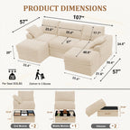Upgrade Boneless Couch with Storage, Extra Deep&High Seat Modular Sectional Sofa 3 Seater U Shaped Cloud Couch with Ottoman, Tool-Free Assembly Sectional Couches for Living Room