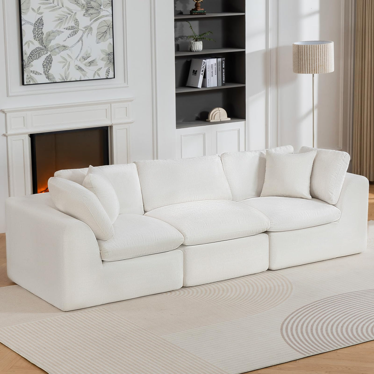 110" Beige Boneless Sectional Couch with Ottoman