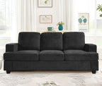 Velvet Sofa, Comfortable 3 Seater Couch with Deep Seating and High Density Foam, Loose Back Cushions, Wide Arms, Livingfor Home, Apartment, Office, Black