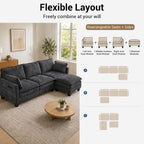 108" Modular Sectional Sofa Cloud Couch - L Shape Sofa with Charging Station Side Storage - Chenille Comfy Couches with Ottoman Movable for Living Room Bedroom Apartment Office, Black