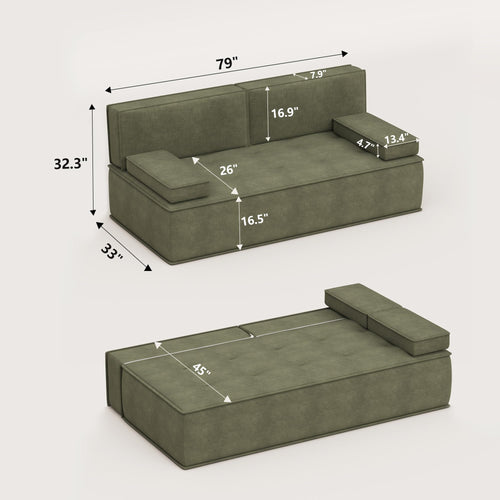 79" Convertible Sofa Bed, Upholstered Sleeper Sofa, Green
