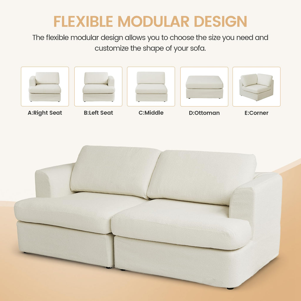 118" V Shape Sectional Sofa Couch, Modern Modular Boucle Cloud Couch with Flexible Layout, Oversized Comfy Upholstered Modular 5-Seats Sectional Couch, White