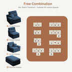 111" Modular Chenille Sofa Set w/ Reversible Chaise,No-Assembly-Beige-Blue