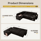 100" Modular Sectional Sleeper Sofa with Pull Out Bed, 7 Seat Corduroy U Shaped Couch with Storage Chaise|Reclining Backrest|Side Table|USB Port, Cloud Sectional Couches for Living Room, Black
