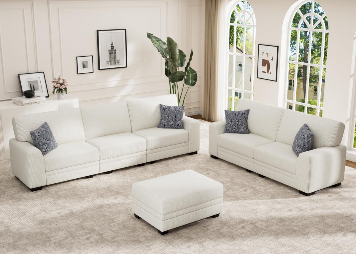 Wanderwell Oversized Modular Sectional Sofa, 6-Seater U Shaped Couches with Movable Ottoman,Corduroy Sectional Couch with Wide and Deep Seats Suitable for Living Room,Bedroom,Apartment (Olive, L-7)