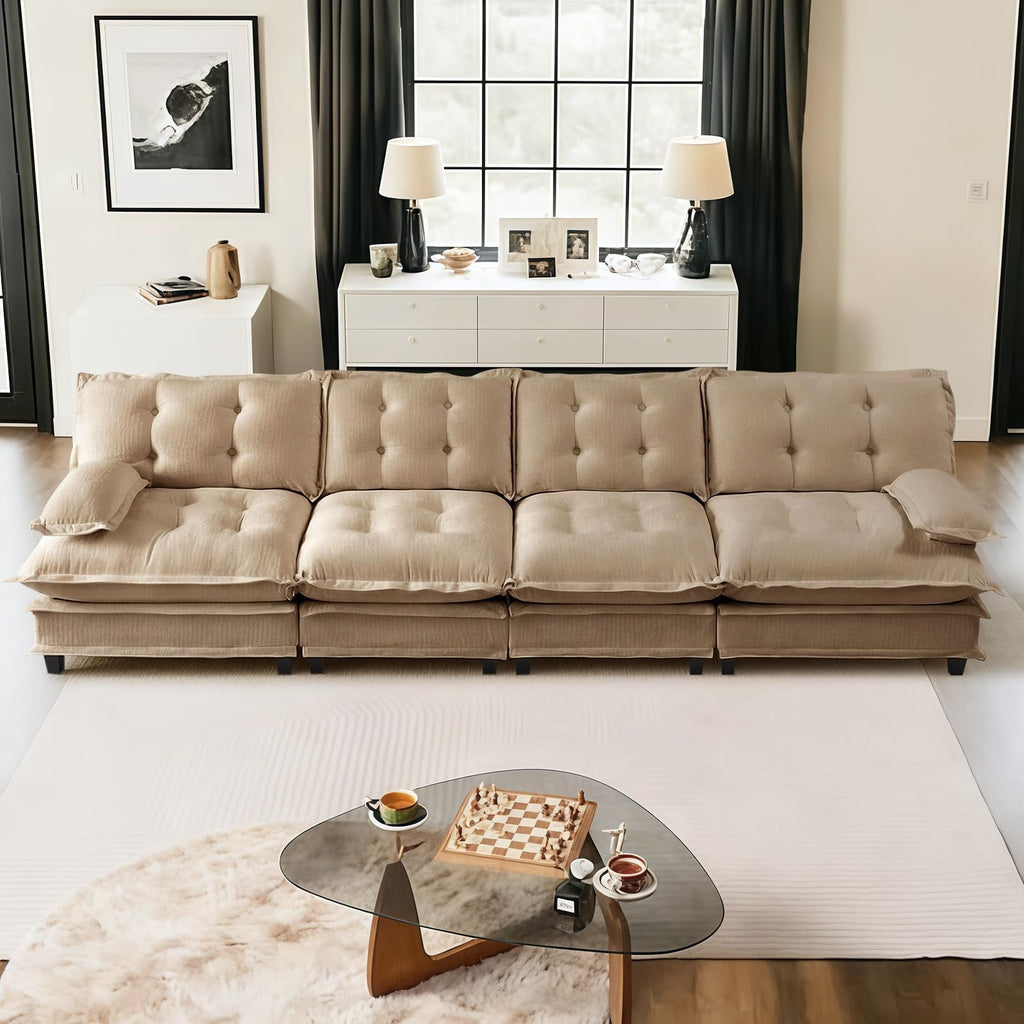 107.5" Modular Sectional Sofa-Chenille Deep 3 Seater L-Shaped Cloud Couch with Ottoman, Button Seat Cushions for Living Room & Apartment, Orange