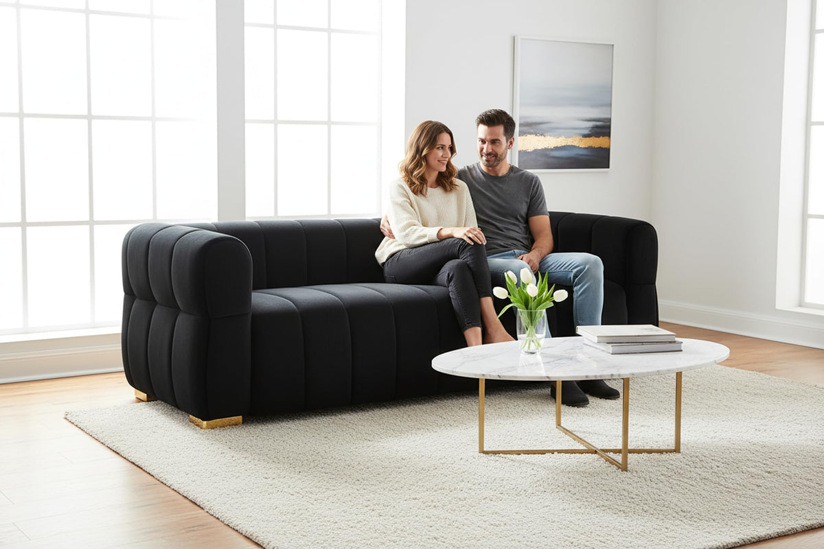 Velvet Sofa with Tufted Low Back Design, 3 Seater Couch for Living Rooms, 89 Inch Wide, Easy Assembly