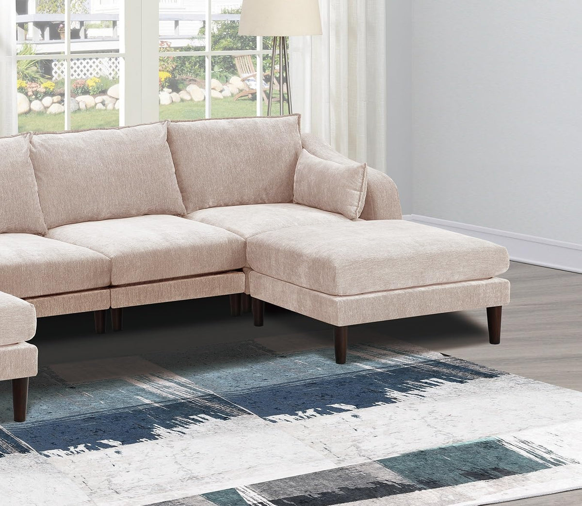 U-Shaped Couch Set: 6-Piece Modular Sectional with Armless Chairs, One Arm Chair, Ottoman - Modern Living Room Furniture