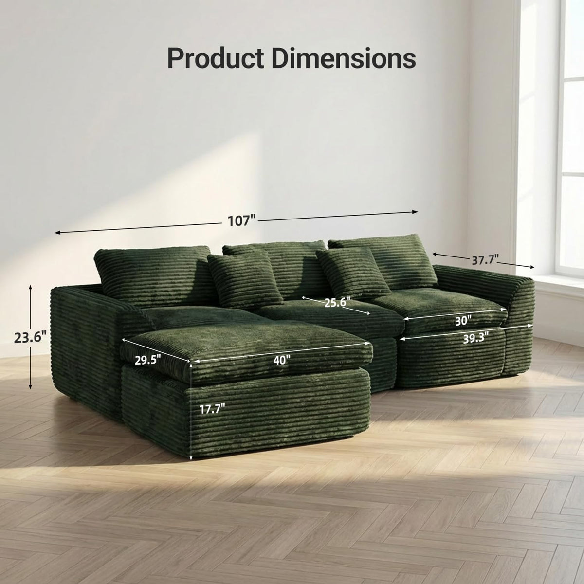 108-inch High-Resilience Sponge Sofa with Double-Layer Cushions