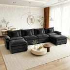 119" Cloud Couch Sectional, L Shaped Modular Sectional Sofa for Living Room, 3 Seater Sofa with 3 Removable Washable Pillows and 1 Ottoman, Light Gray