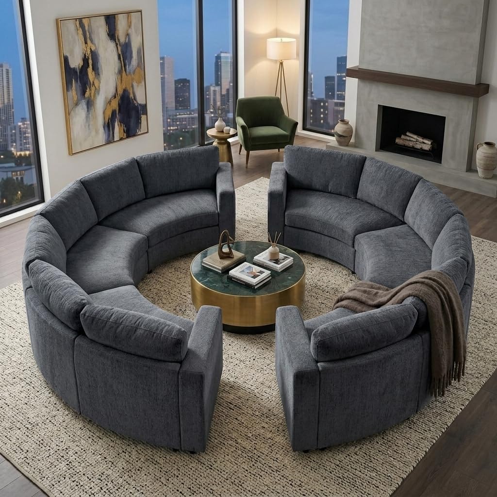 109.4'' Curved Modular Sectional Sofa, Round Sofa with Soft Upholstery