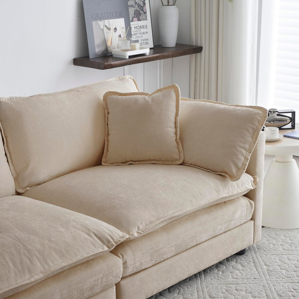 U-Shaped Sectional Sofa Beige Chenille Flexible Combination Living Room, Home Theater Modern Comfort