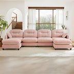 107" L Shaped Couch, Chenille Upholstered Modular Sectional Sofa, 3 Seater Deep Seat Sofa with Movable Ottoman, Modern Cloud Couch with Thick Seat Cushion, Sectional Couches for Living Room, Pink