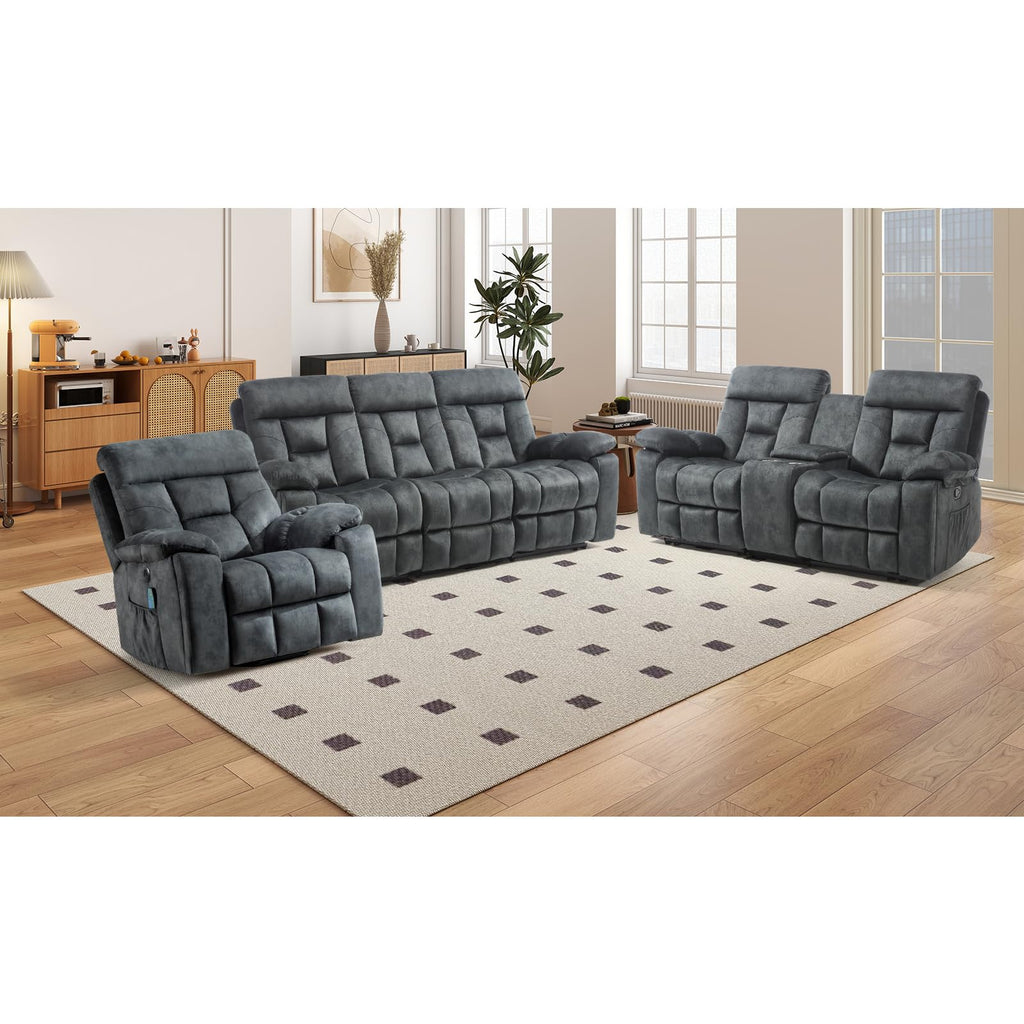 EBELLO 2 Piece Reclining Living Room Set, Soft Fabric Recliner Sofa Furniture Set, Included Power Lift Recliner Chair with Massage and Heat and 3 Seat Sofa, Dark Greenish-Grey