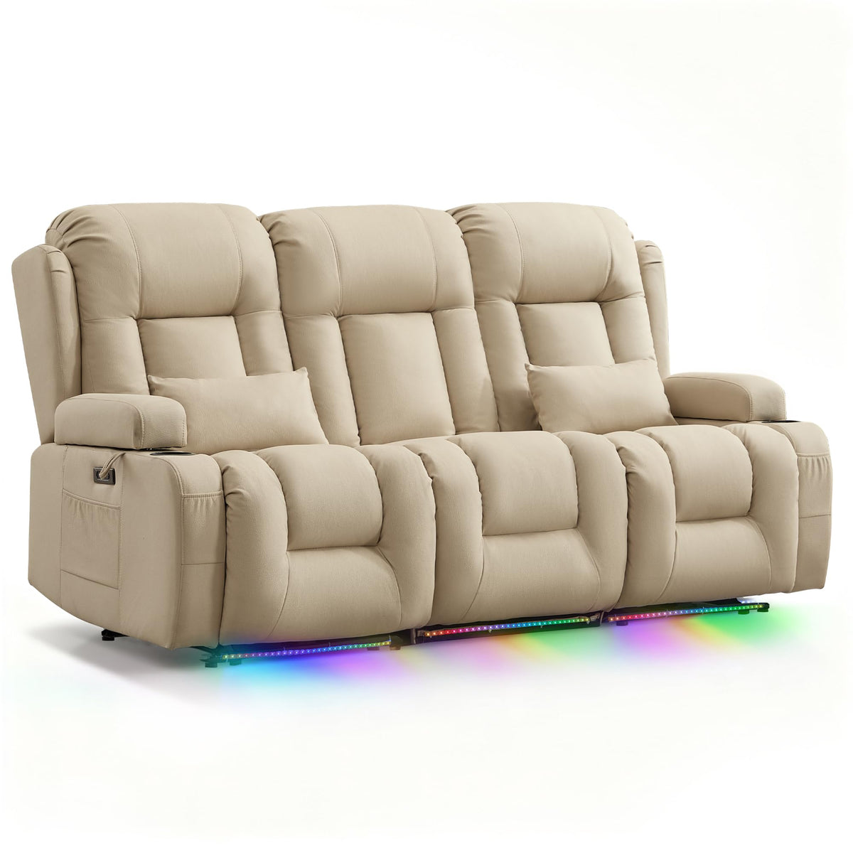 TUNYI Wall Hugger Loveseat Recliner Sofa with Console, Power Reclining Loveseat RV Couch with Massage & Heat/USB/Outlet/Storage/LED Light/Speaker (Blue, 2 Seat with Console)