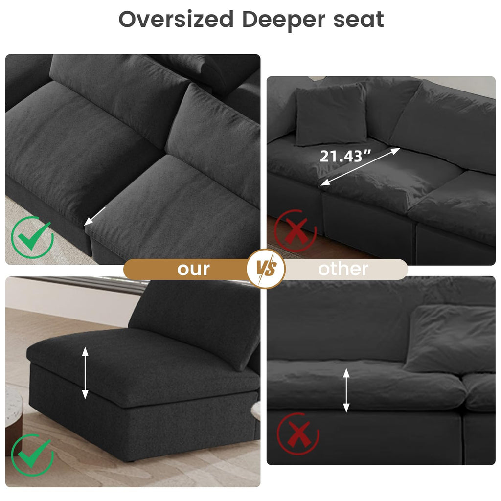 WJShome Cloud Couch Modular Sectional Sofa,160.6" Down Filled 5 Seater Convertible Sectional Sofas,V Shaped Couch for Living Room,Covers Washable&Replaceable (Black)