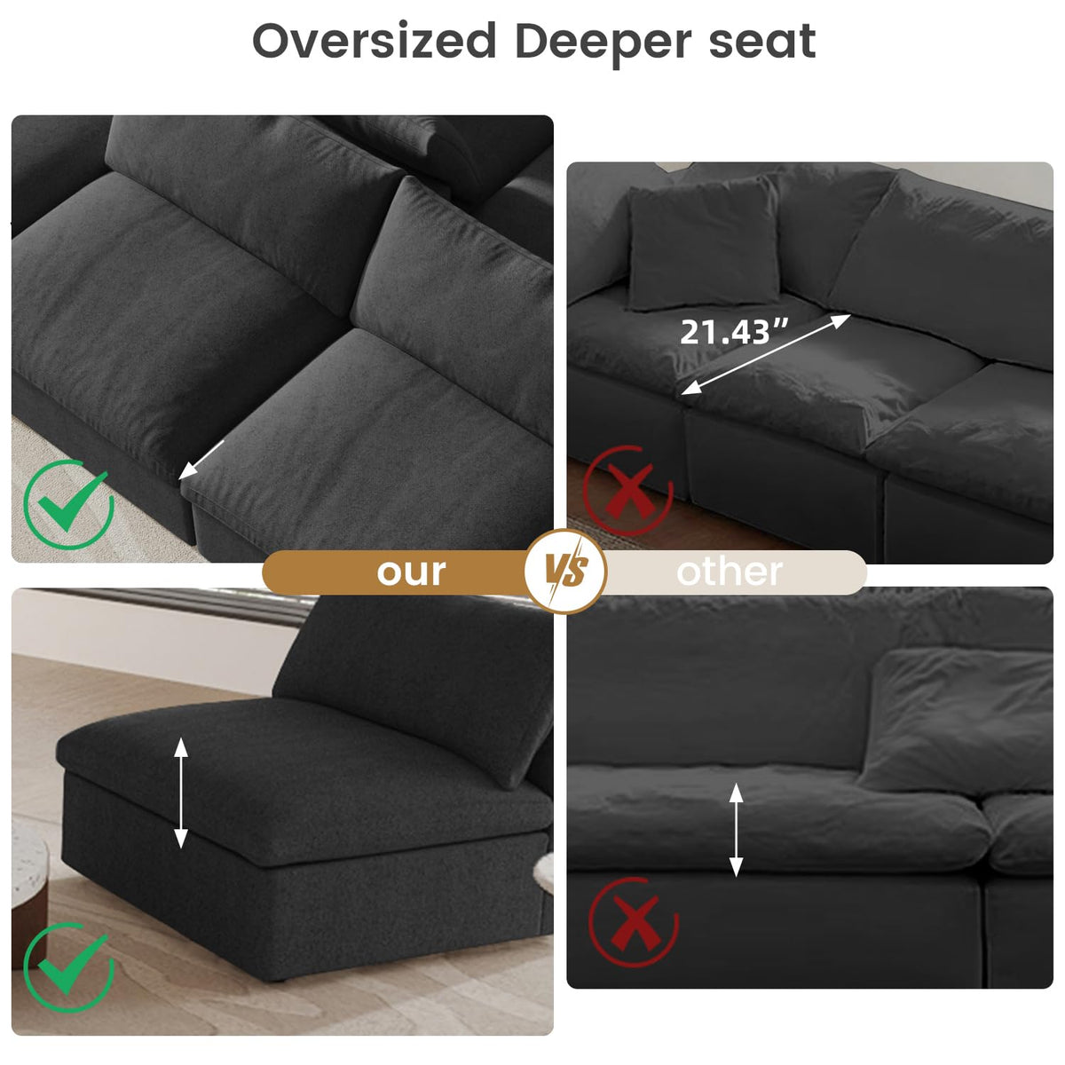 WJShome Cloud Couch Modular Sectional Sofa,160.6" Down Filled 5 Seater Convertible Sectional Sofas,V Shaped Couch for Living Room,Covers Washable&Replaceable (Black)