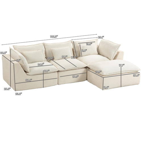 102.3-Inch Modular Sectional Sofa, Deep Seat, Waffle Fabric & Ottoman