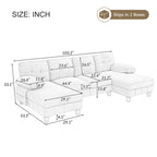 U Shaped Sectional Sofa 103.5" Chenille Fabric Couch with Dual Chaise Lounges, Storage Pockets and Armrest Pillows for Living Room, Brown