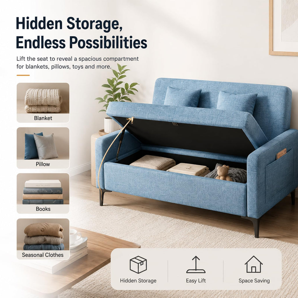 Upholstered Reception Sofa, Fabric Waiting Room Couch with Hidden Storage