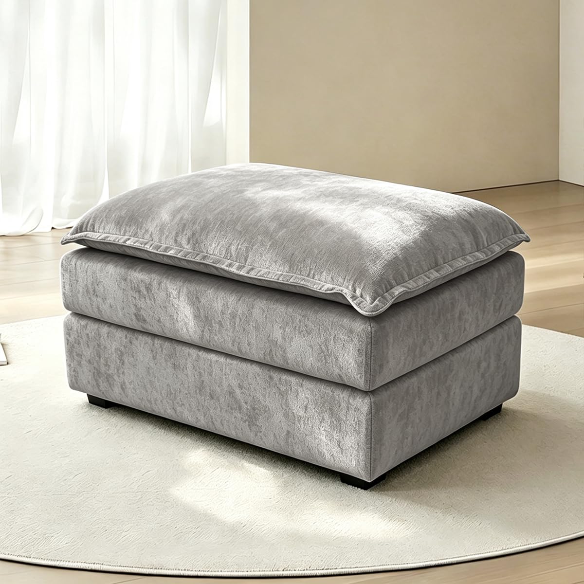 119" Cloud Couch Sectional, L Shaped Modular Sectional Sofa for Living Room, 3 Seater Sofa with 3 Removable Washable Pillows and 1 Ottoman, Light Gray