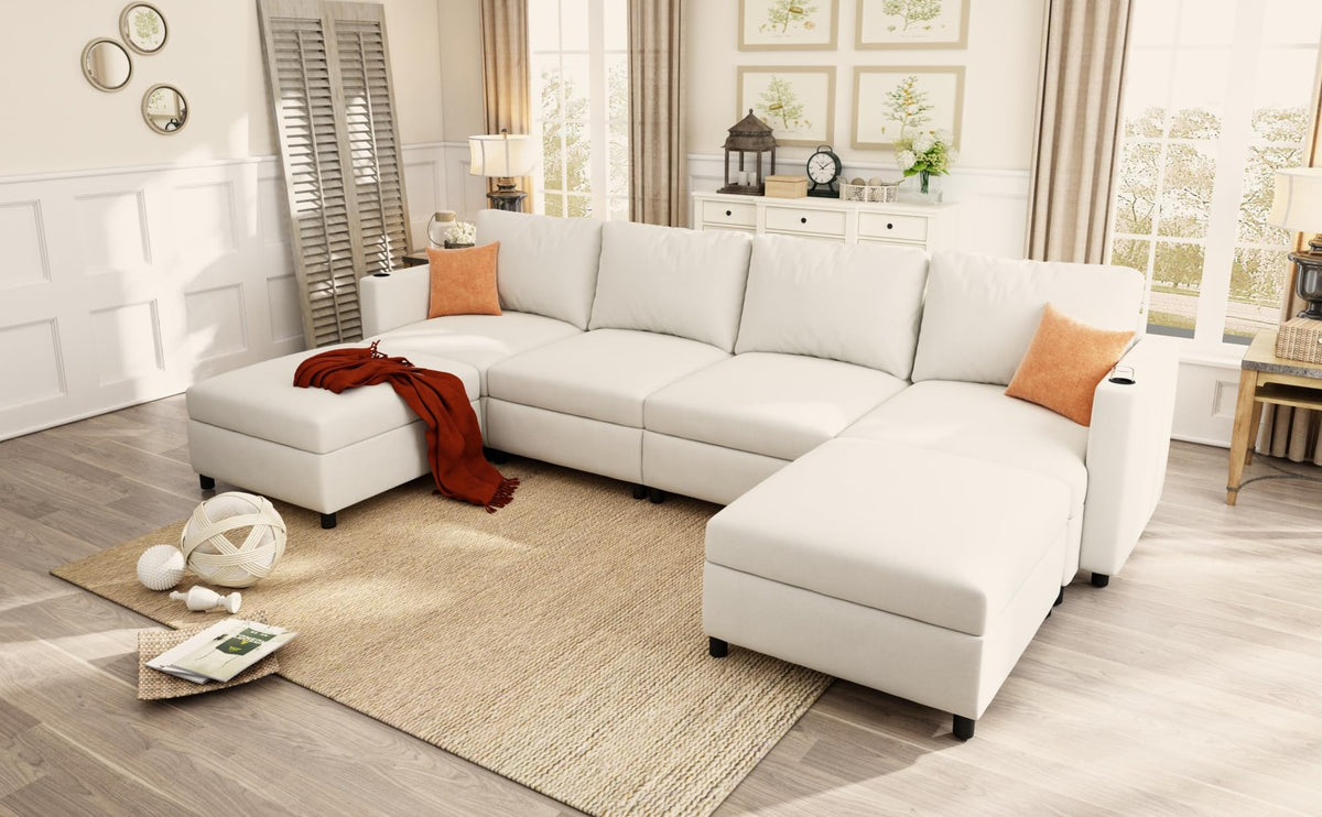 Tidyard Modern U-Shaped Sectional Sofa with Storage, 12? Chaise Couch for Living Room, Chenille Fabric, 6-Seater with Ottoman, Converts to Sofa Bed, Easy Assembly