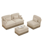 100" Leopard Print Chenille Modular Sectional Sofa with Tassels, L-Shaped Deep Seat Cloud Couch with Ottomans for Living Room, BGE-KHK