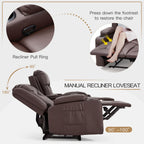 YODOLLA Reclining Loveseat Sofa with Dual Center Console, 4 Cup Holders, 2 Side Pockets, Manual Wall Hugger Recliner Couch for RV and Living Room, Faux Leather Brown