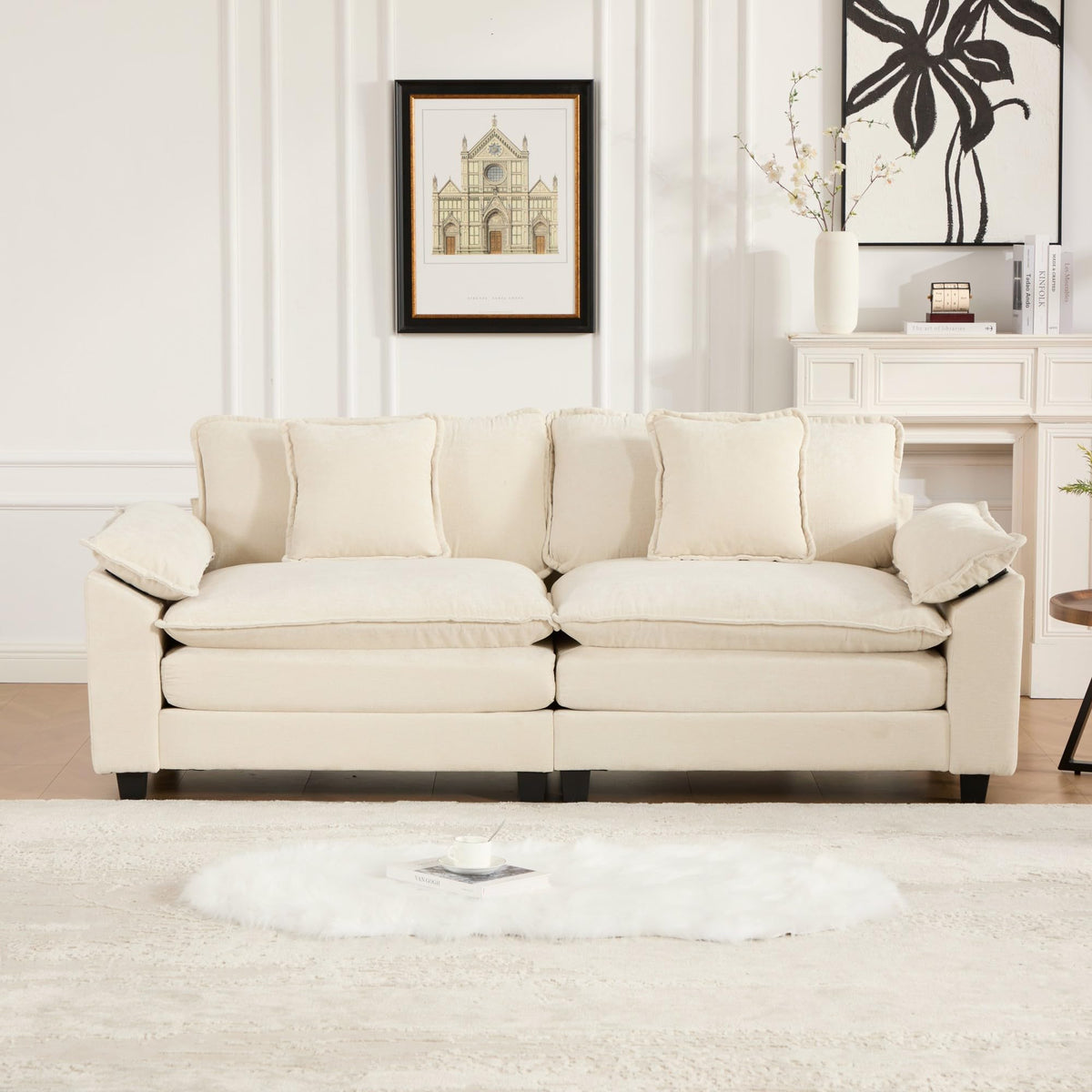Wider Armrest LoveSeat (Ottoman is not Included), Sectional Couch, for Living Room Bedroom and Apartment, Comfy Double Layer Upholstered Seat Cushion, Breathable Chenille Fabric, Beige WT670
