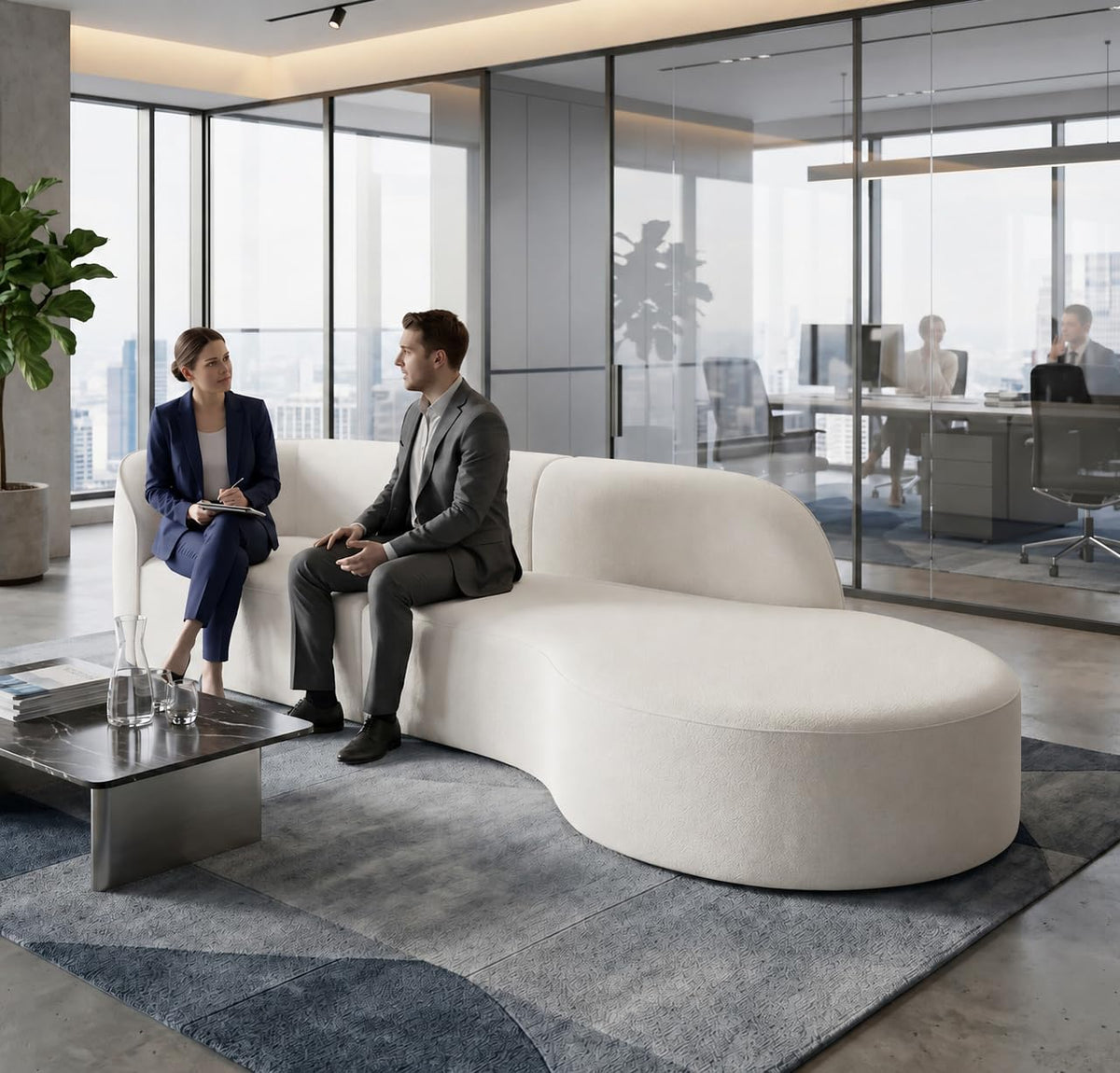 110 Inch Sectional Sofa with Deep Seat Right,4-6 Seater Modern Curved Sofa Couch,Minimalist Comfy Fabric Modular Sofa, Ergonomic Cloud Couches with Solid Wood Frame for Living Room Home White
