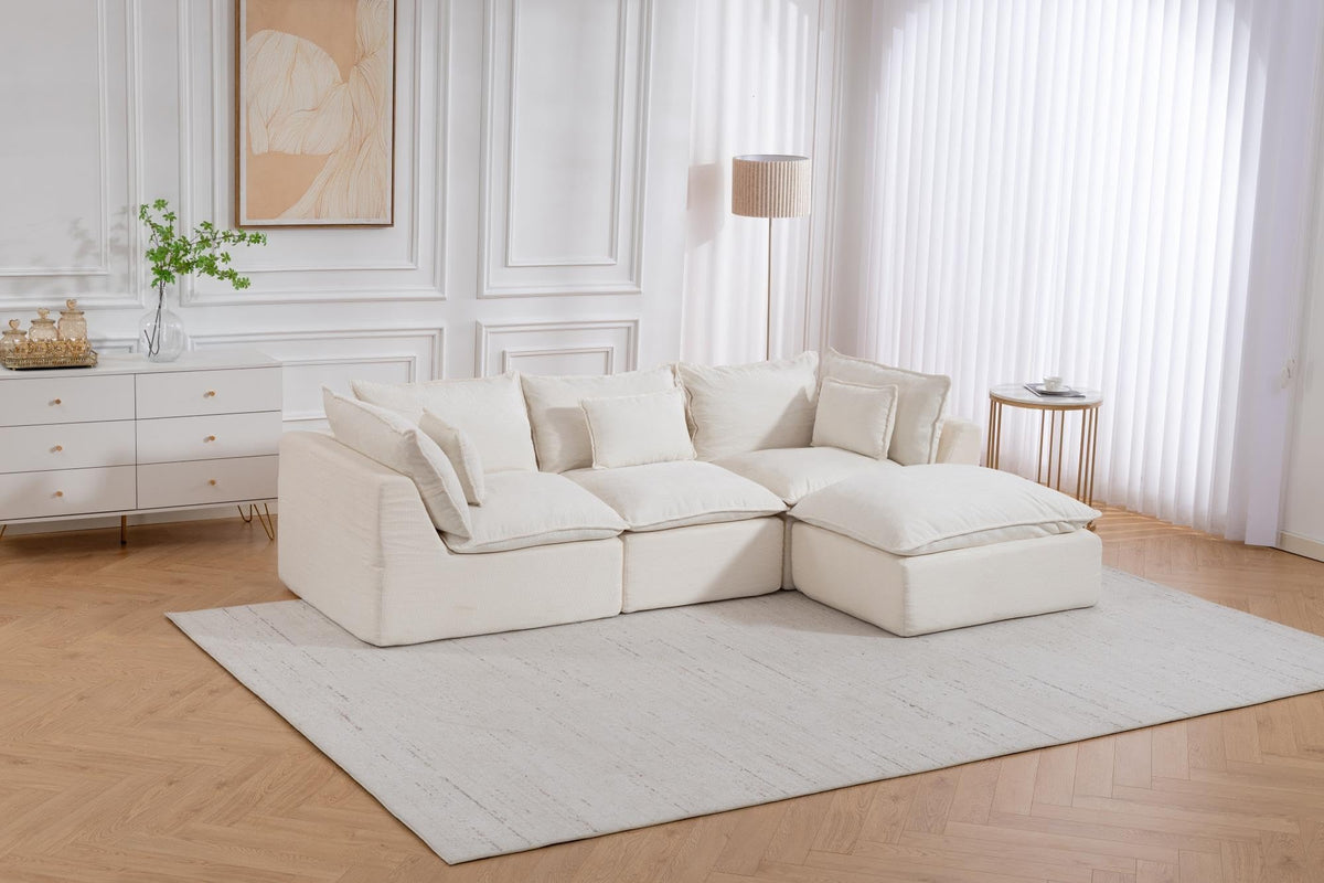 102.3-Inch Modular Sectional Sofa, Deep Seat, Waffle Fabric & Ottoman