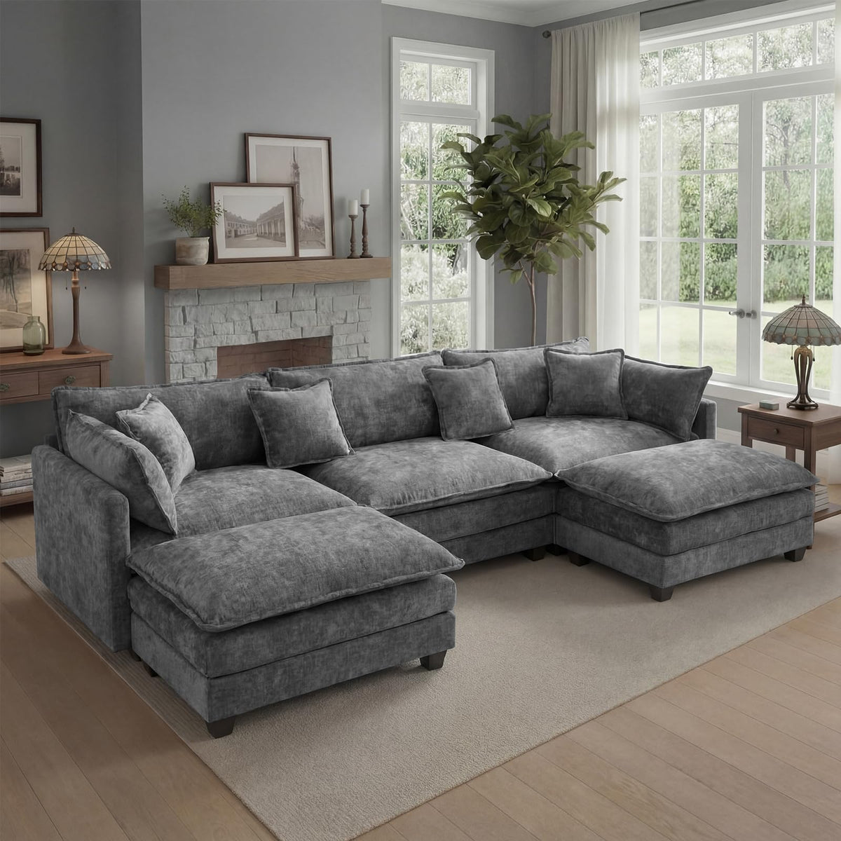 113.4" U-Shaped Modular Sectional Sofa with Ottoman