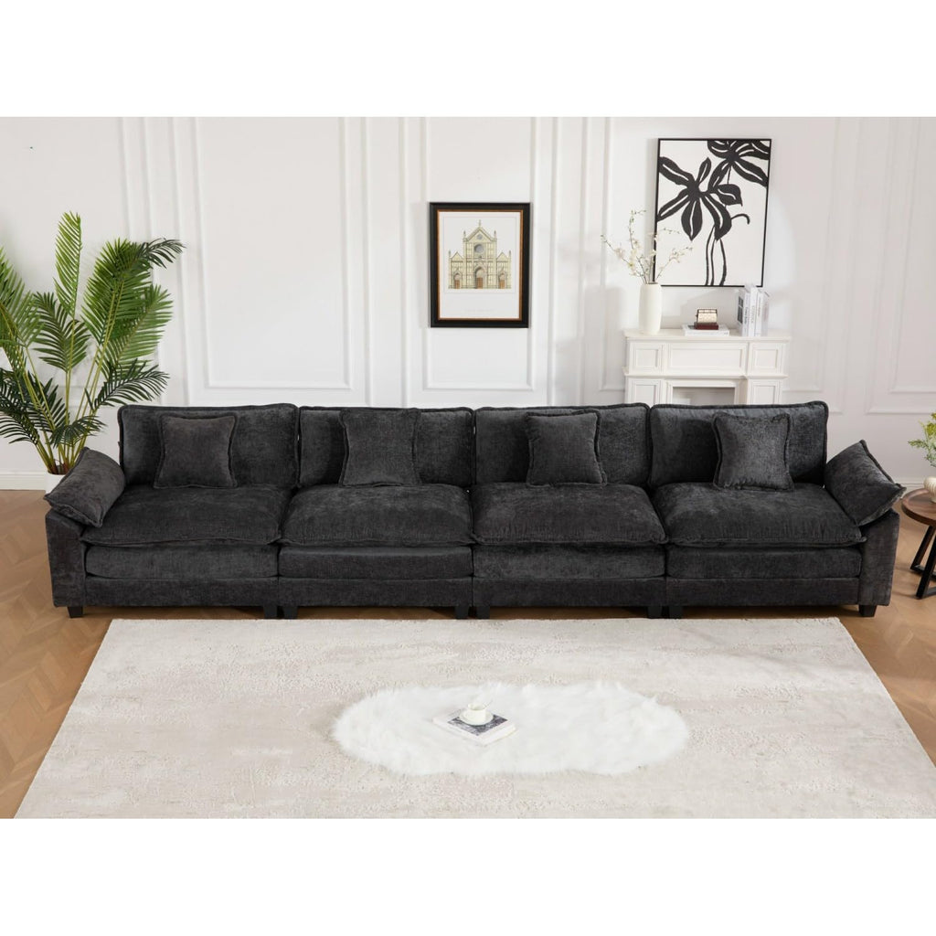 Wider Armrest 3 Seats Modern Sectional Couch Black Chenille Cloud Living Room Bedroom Apartment Cozy