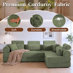 106" Convertible Sleeper Sectional Sofa Bed, 4-in-1 Corduroy Boneless Couch with Fixed-Shape Frame, Modular L-Shaped Sofa with Pillows, Fold Out Floor Sofa for Living Room Apartment (Light green)