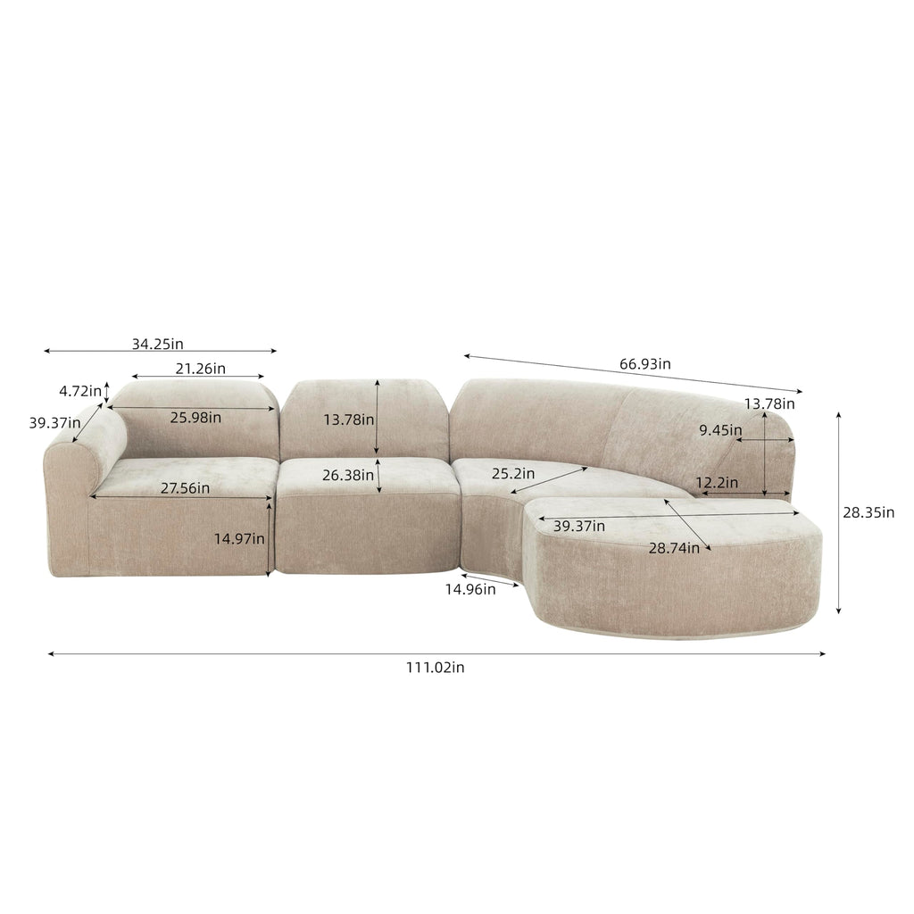 WILLIAMSPACE 111" Sectional Curved Sofa Couch with Fully Compressed Sponge