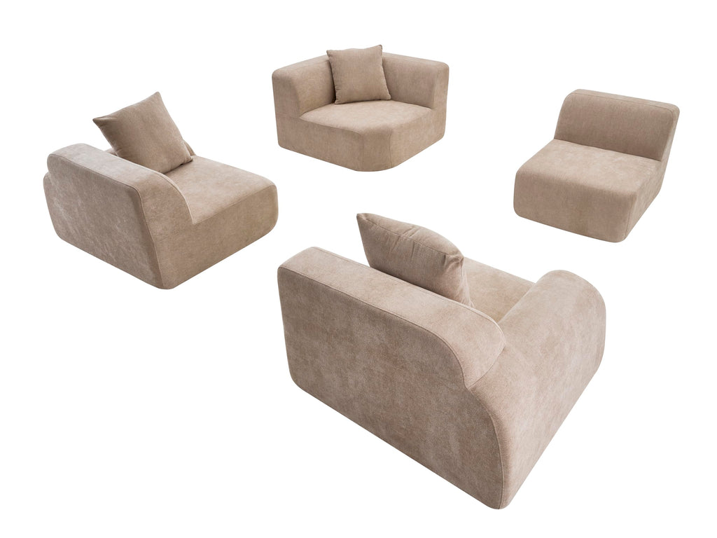 118” Oversized Cloud Sectional Couch with L-Shape Chaise,Velvet Curved Modern Modular Sofa with Deep Seat, Boneless Upholstered Couches for Living Room Bedroom,No Assembly Required,Beige
