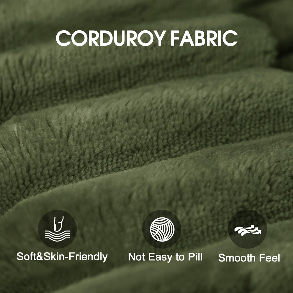 Tidyard Y119-3R Green 3-Seater Right Facing Sectional Sofa with Chaise, Plush Corduroy Fabric, No Assembly Required